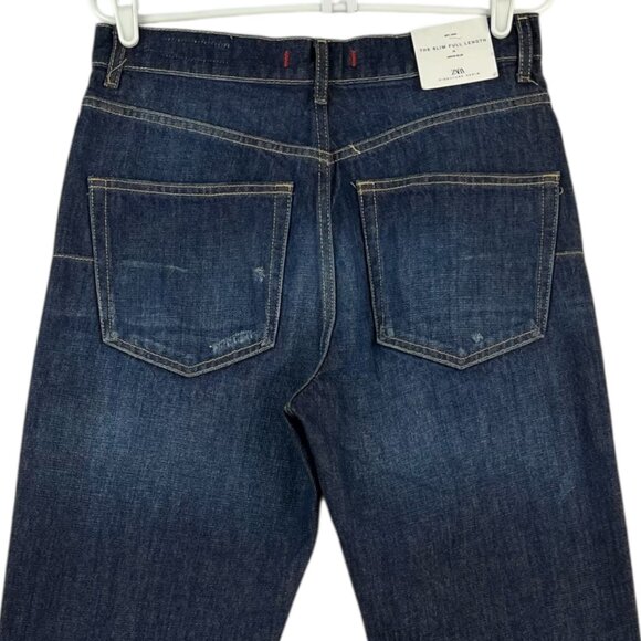 Zara Women Distressed Slim Full-Length Straight Leg Mid Rise Blue Jeans Sz 6 NWT - Picture 4 of 16